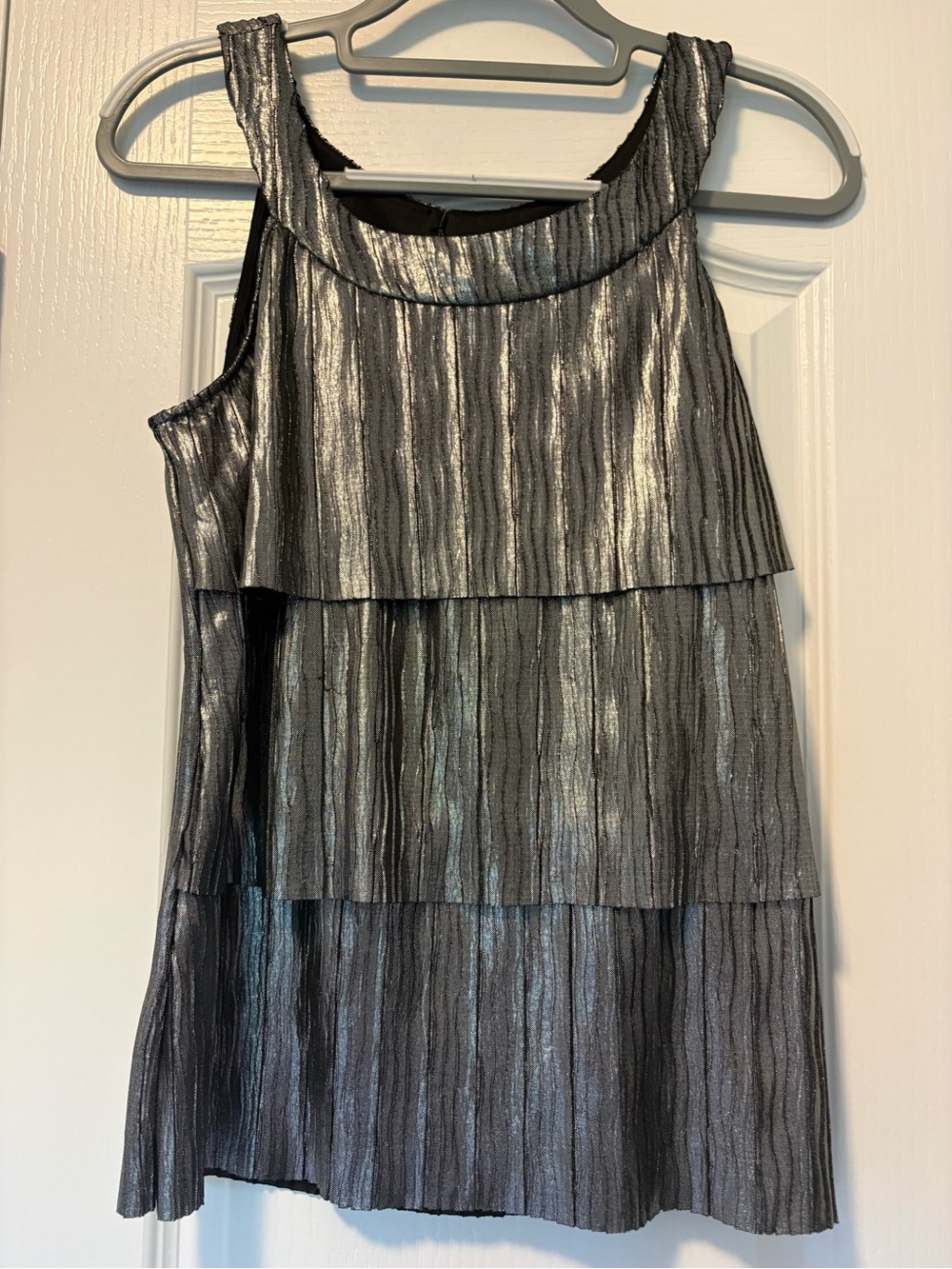 New Directions Black Metallic Lace-Trim Sleeveless Top